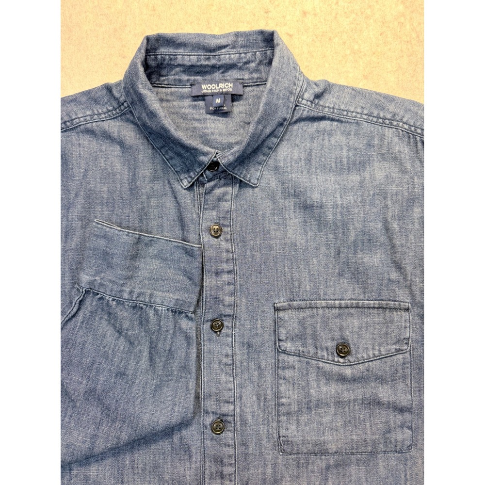 Woolrich John Rich & Bros Shirt Mens Medium Blue Chambray Button Down